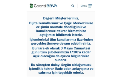 Garanti Bankası dijital sistemleri normale döndü